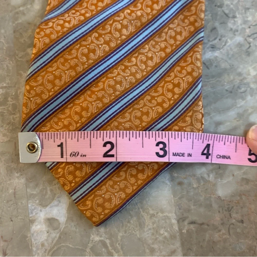 Ermenegildo Zegna Z Orange Silk Tie Men’s Dress Formal Striped Blue Preppy!